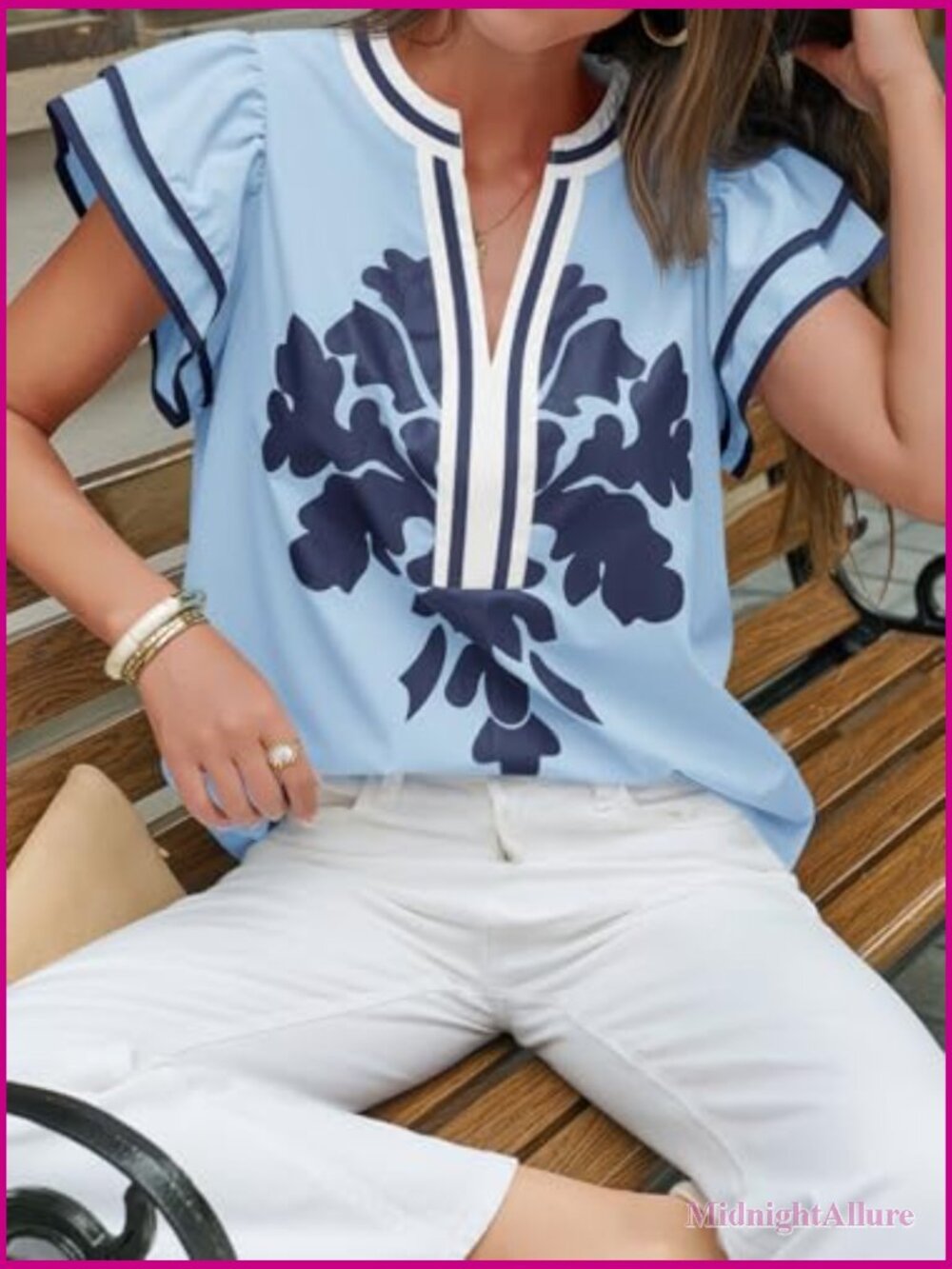 Ruffle Color Block Blouse V Neck Floral Print Tank Tops Pleated Loose Fit Shirts - Picture 5 of 7
